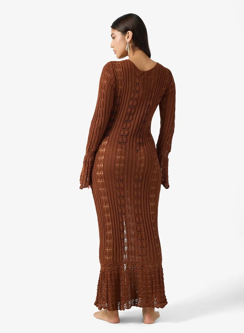 Ginger V Neck Crochet Beach Dress with Slit